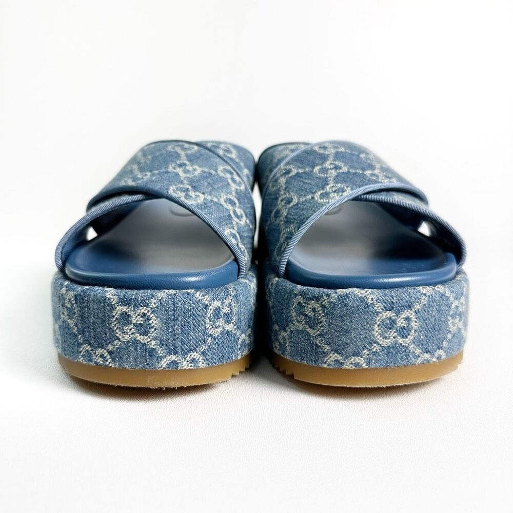 Gucci Blue Denim Platform Sandal Slides - Picture 6 of 13